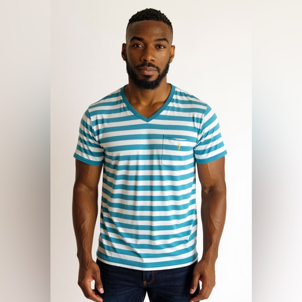 Polo Ralph Lauren Blue&White Striped Mens Casual preppy Short Sleeve Tee Sz Lg